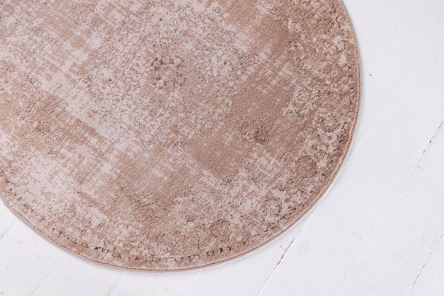 Beige 3' 3 x 3' 3 Leila Round Area Rug 85% Polypropylene & 15% Polyester Durable Traditional Carpet for Kitchens, Bedrooms, Living Rooms, Office for Sale at Rug Engine