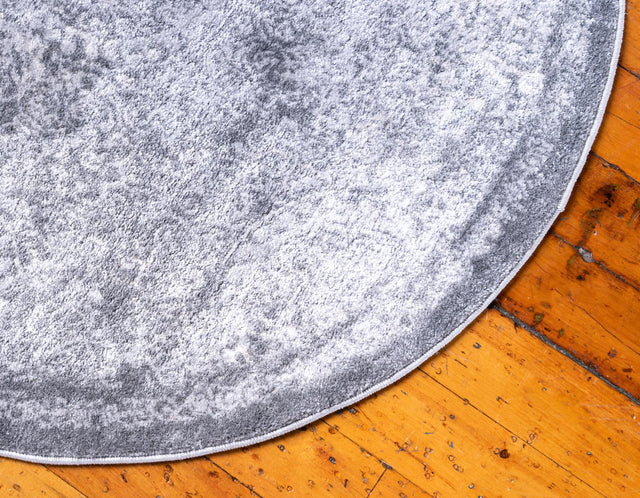 Gray 3' 3 x 3' 3 Leila Round Area Rug 85% Polypropylene & 15% Polyester Durable Traditional Carpet for Kitchens, Bedrooms, Living Rooms, Office for Sale at Rug Engine
