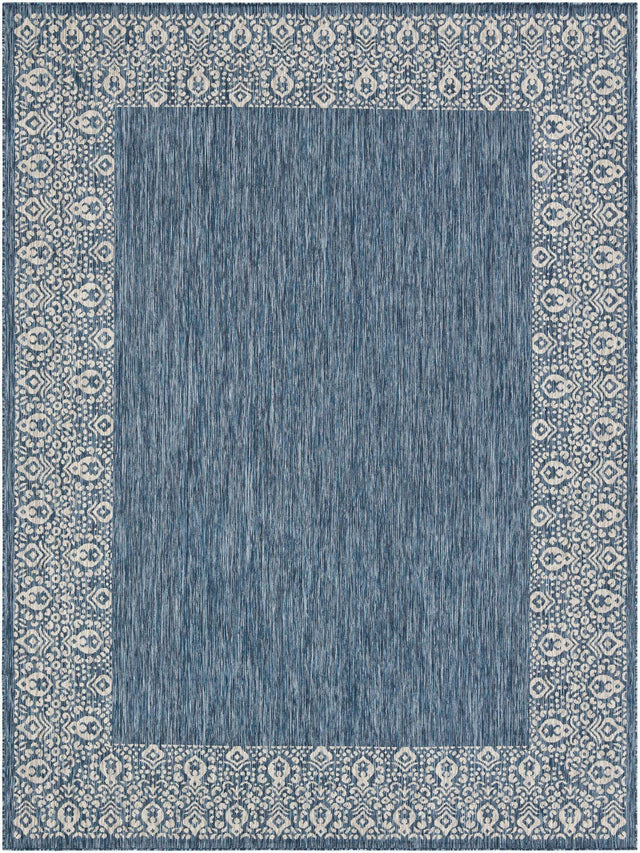 Blue 9' x 12' Outdoor Border Rectangle Area Rug Weather Resistant for Patio, Deck, Terrace, Balcony, Porch 100% Polypropylene Classic Bordered Carpet for Sale at Rug Engine