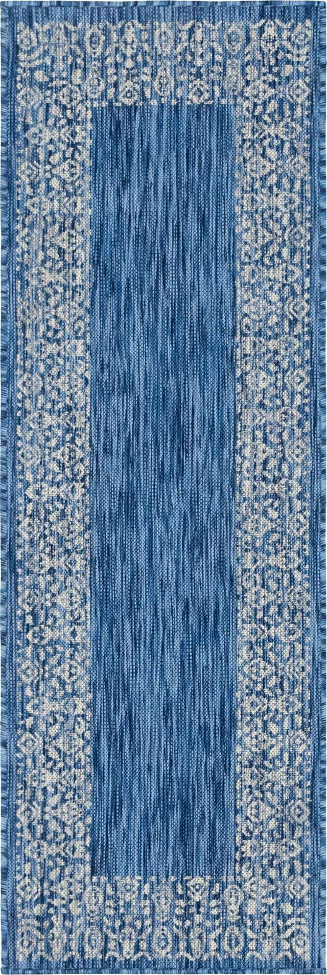 Blue 2' x 6' 1 Outdoor Border Runner Area Rug Weather Resistant for Patio, Deck, Terrace, Balcony, Porch 100% Polypropylene Classic Bordered Carpet for Sale at Rug Engine
