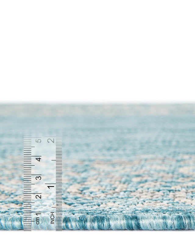 Aqua 7' 1 x 10' Outdoor Border Rectangle Area Rug Weather Resistant for Patio, Deck, Terrace, Balcony, Porch 100% Polypropylene Classic Bordered Carpet for Sale at Rug Engine