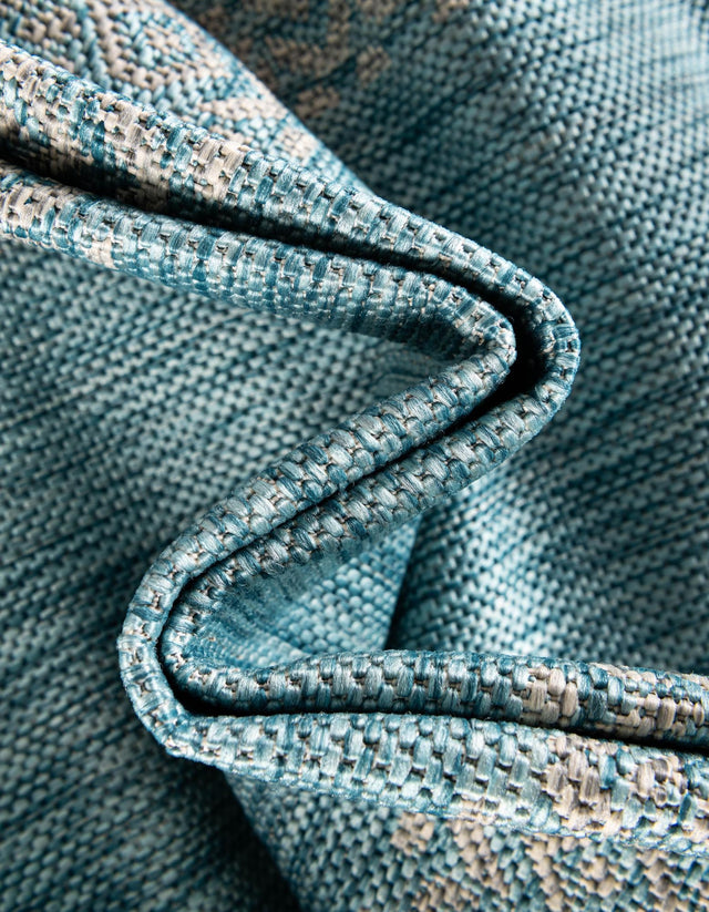 Aqua 4' 1 x 6' 1 Outdoor Border Rectangle Area Rug Weather Resistant for Patio, Deck, Terrace, Balcony, Porch 100% Polypropylene Classic Bordered Carpet for Sale at Rug Engine