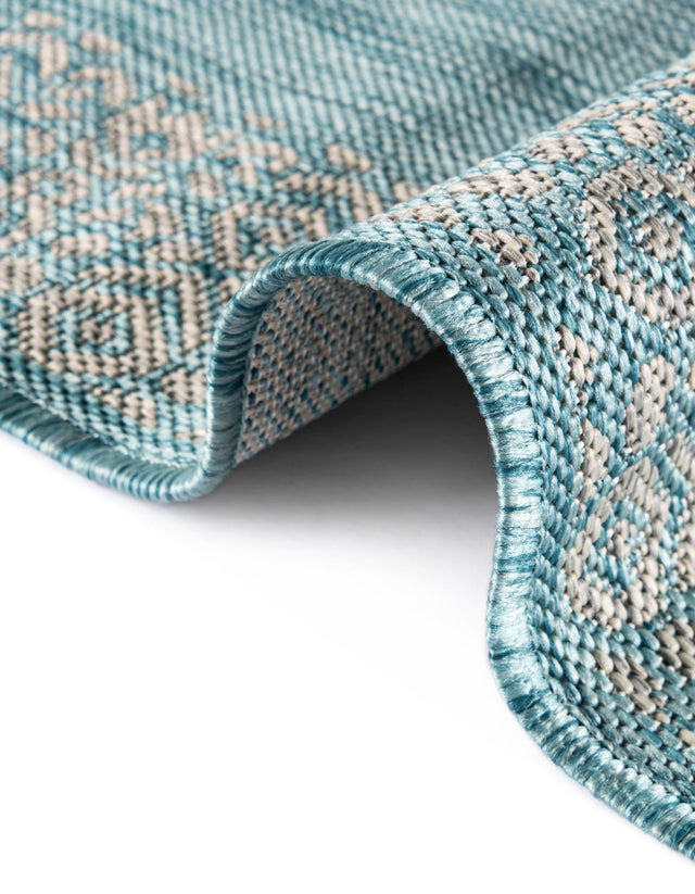 Aqua 5' 3 x 8' Outdoor Border Rectangle Area Rug Weather Resistant for Patio, Deck, Terrace, Balcony, Porch 100% Polypropylene Classic Bordered Carpet for Sale at Rug Engine