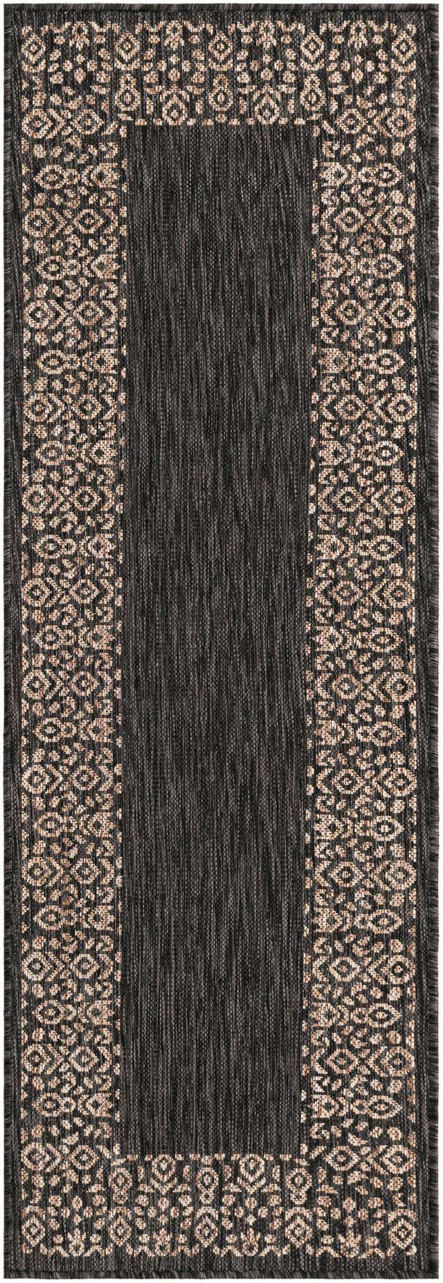 Charcoal Gray 2' x 6' 1 Outdoor Border Runner Area Rug Weather Resistant for Patio, Deck, Terrace, Balcony, Porch 100% Polypropylene Classic Bordered Carpet for Sale at Rug Engine