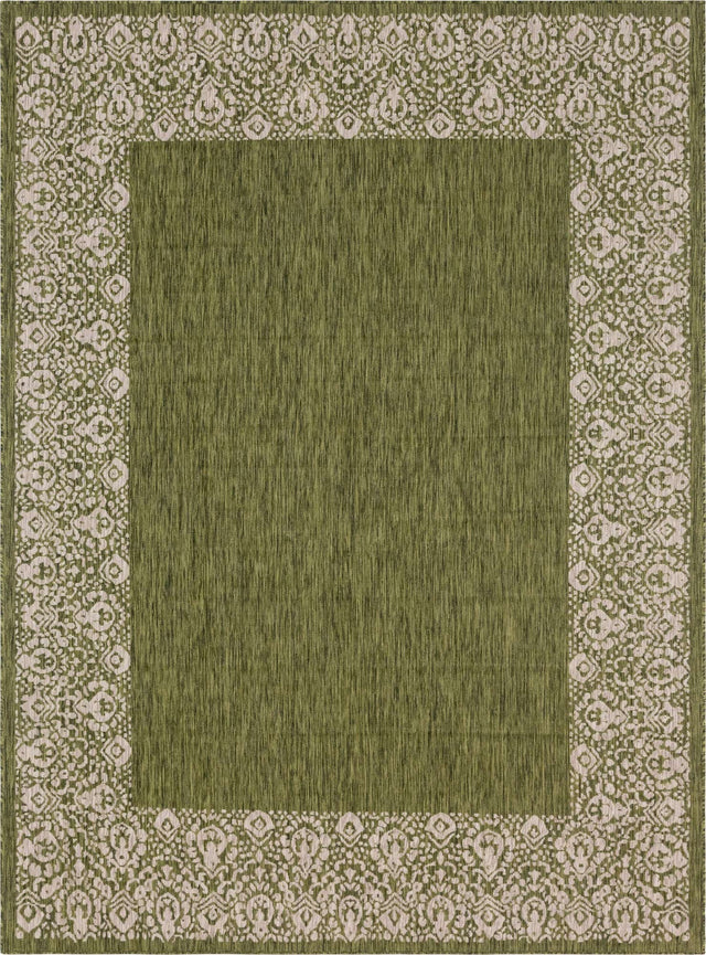 Green 9' x 12' Outdoor Border Rectangle Area Rug Weather Resistant for Patio, Deck, Terrace, Balcony, Porch 100% Polypropylene Classic Bordered Carpet for Sale at Rug Engine