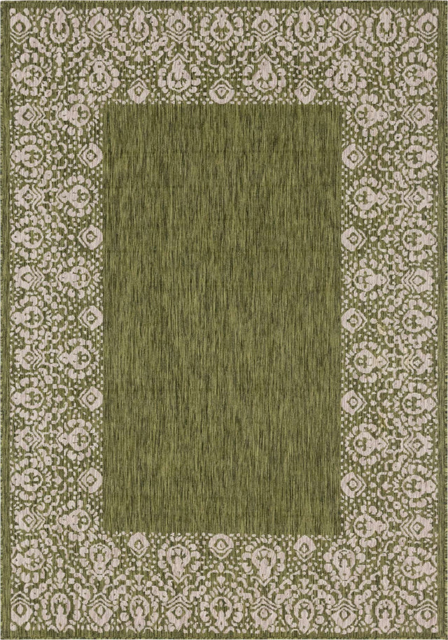 Green 7' 1 x 10' Outdoor Border Rectangle Area Rug Weather Resistant for Patio, Deck, Terrace, Balcony, Porch 100% Polypropylene Classic Bordered Carpet for Sale at Rug Engine