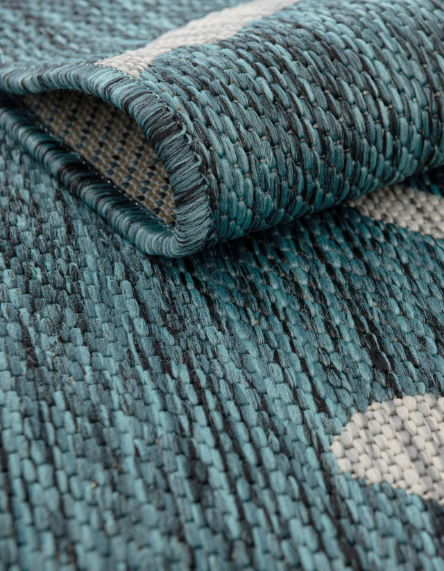 Teal 7' 10 x 11' Outdoor Botanical Rectangle Area Rug Weather Resistant for Patio, Deck, Terrace, Balcony, Porch Polypropylene Garden Floral Tropical Carpet for Sale at Rug Engine