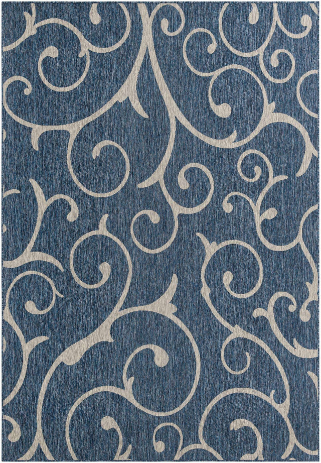 Blue 7' 10 x 11' Outdoor Botanical Rectangle Area Rug Weather Resistant for Patio, Deck, Terrace, Balcony, Porch Polypropylene Garden Floral Tropical Carpet for Sale at Rug Engine