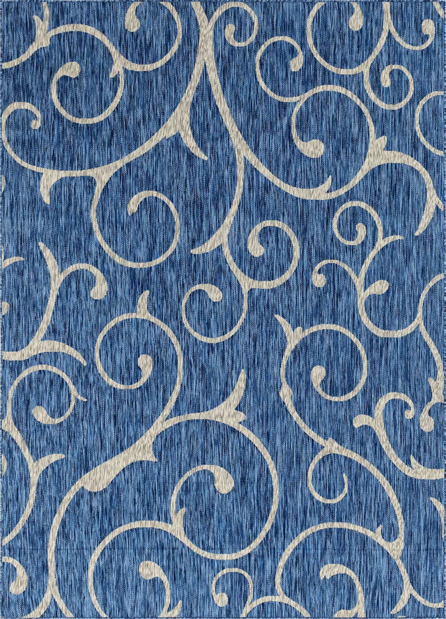 Blue 7' 1 x 10' Outdoor Botanical Rectangle Area Rug Weather Resistant for Patio, Deck, Terrace, Balcony, Porch Polypropylene Garden Floral Tropical Carpet for Sale at Rug Engine
