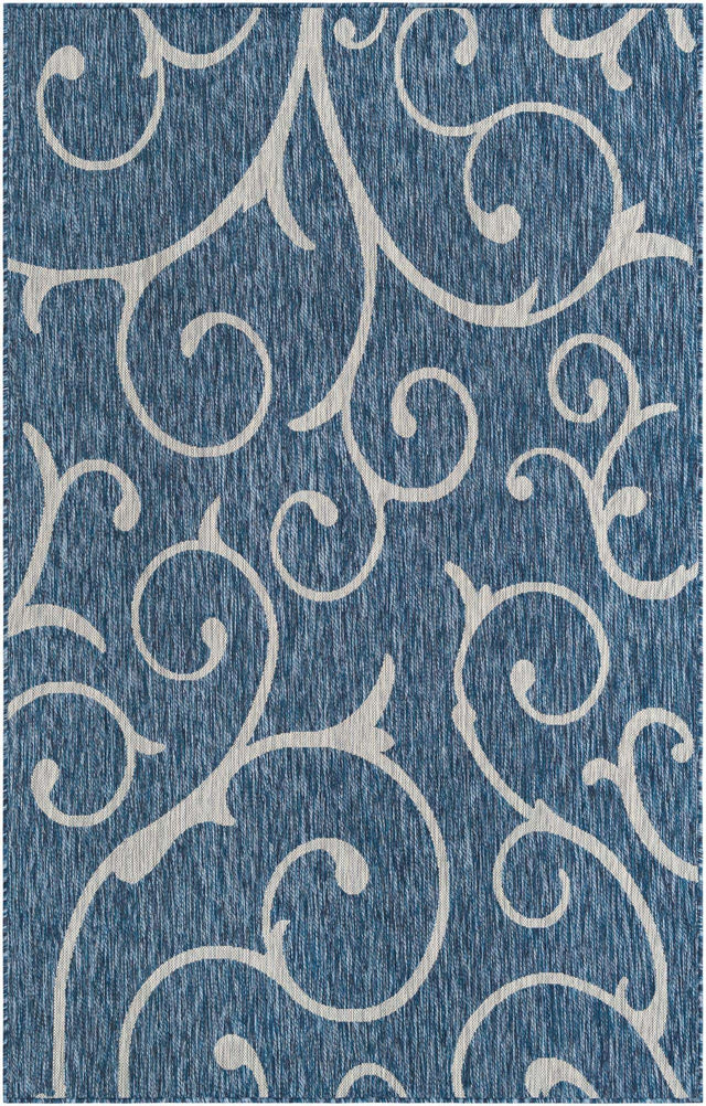 Blue 5' 3 x 8' Outdoor Botanical Rectangle Area Rug Weather Resistant for Patio, Deck, Terrace, Balcony, Porch Polypropylene Garden Floral Tropical Carpet for Sale at Rug Engine