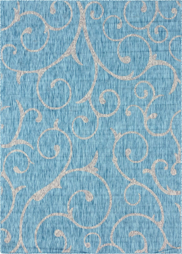 Light Aqua 7' 10 x 11' Outdoor Botanical Rectangle Area Rug Weather Resistant for Patio, Deck, Terrace, Balcony, Porch Polypropylene Garden Floral Tropical Carpet for Sale at Rug Engine