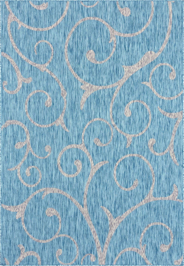 Light Aqua 7' 1 x 10' Outdoor Botanical Rectangle Area Rug Weather Resistant for Patio, Deck, Terrace, Balcony, Porch Polypropylene Garden Floral Tropical Carpet for Sale at Rug Engine