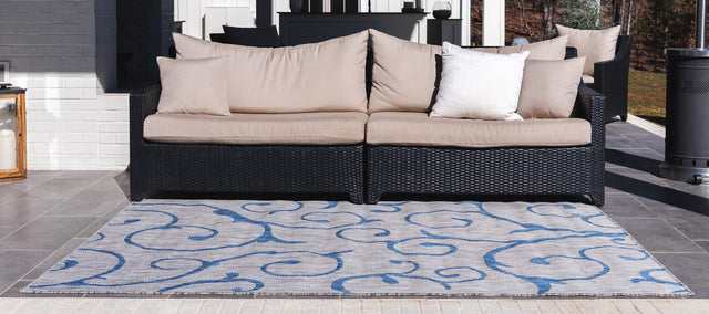 Gray 7' 1 x 10' Outdoor Botanical Rectangle Area Rug Weather Resistant for Patio, Deck, Terrace, Balcony, Porch Polypropylene Garden Floral Tropical Carpet for Sale at Rug Engine