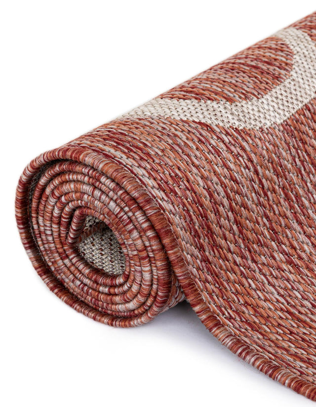 Rust Red 7' 1 x 10' Outdoor Botanical Rectangle Area Rug Weather Resistant for Patio, Deck, Terrace, Balcony, Porch Polypropylene Garden Floral Tropical Carpet for Sale at Rug Engine