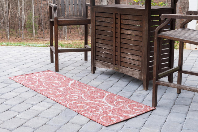Rust Red 2' x 6' 1 Outdoor Botanical Runner Area Rug Weather Resistant for Patio, Deck, Terrace, Balcony, Porch Polypropylene Garden Floral Tropical Carpet for Sale at Rug Engine