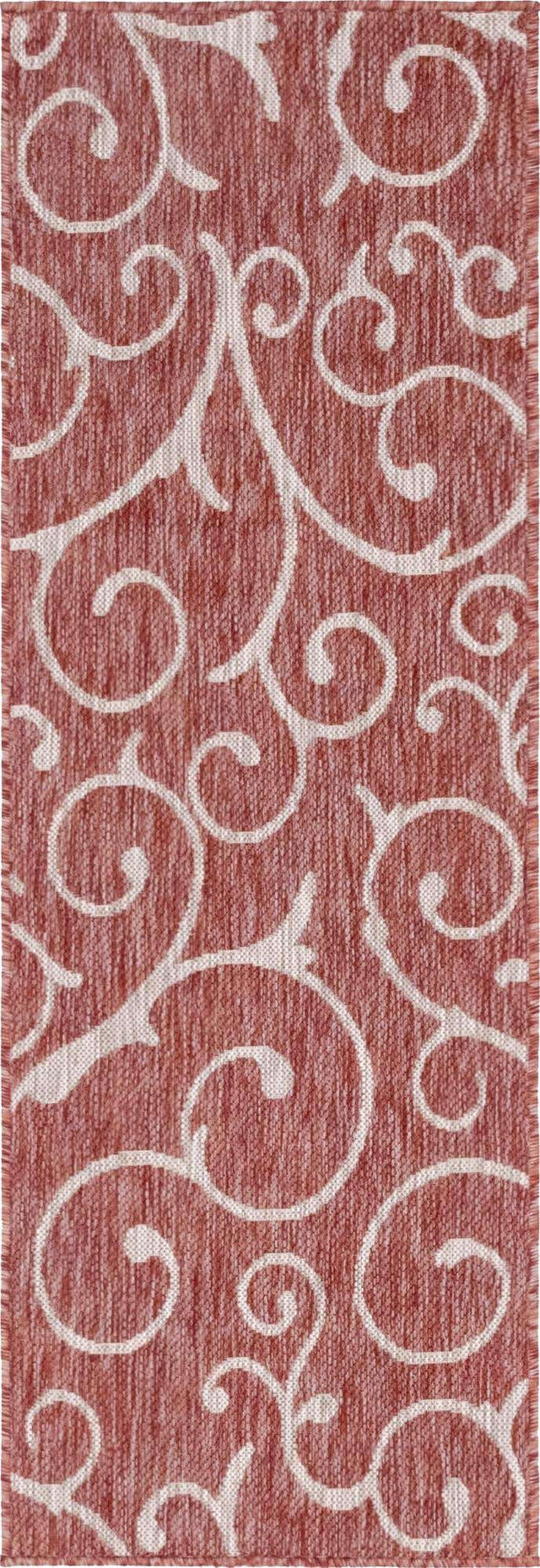 Rust Red 2' x 6' 1 Outdoor Botanical Runner Area Rug Weather Resistant for Patio, Deck, Terrace, Balcony, Porch Polypropylene Garden Floral Tropical Carpet for Sale at Rug Engine