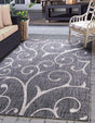Charcoal Gray 7' 1 x 10' Outdoor Botanical Rectangle Area Rug Weather Resistant for Patio, Deck, Terrace, Balcony, Porch