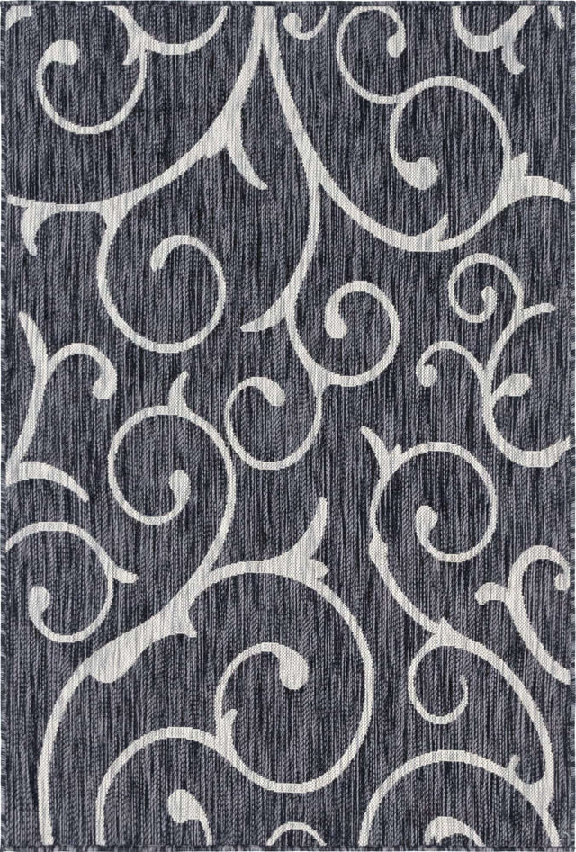 Charcoal Gray 4' 1 x 6' 1 Outdoor Botanical Rectangle Area Rug Weather Resistant for Patio, Deck, Terrace, Balcony, Porch Polypropylene Garden Floral Tropical Carpet for Sale at Rug Engine
