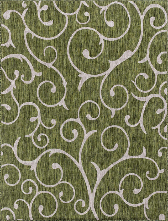 Green 9' x 12' Outdoor Botanical Rectangle Area Rug Weather Resistant for Patio, Deck, Terrace, Balcony, Porch Polypropylene Garden Floral Tropical Carpet for Sale at Rug Engine