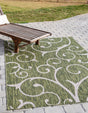 Green 5' 3 x 8' Outdoor Botanical Rectangle Area Rug Weather Resistant for Patio, Deck, Terrace, Balcony, Porch
