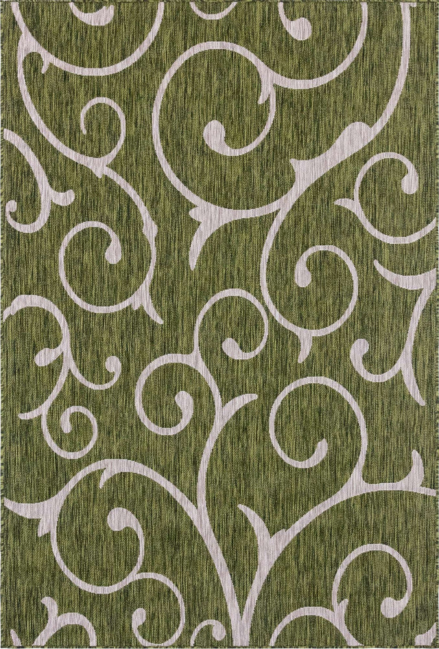 Green 4' 1 x 6' 1 Outdoor Botanical Rectangle Area Rug Weather Resistant for Patio, Deck, Terrace, Balcony, Porch Polypropylene Garden Floral Tropical Carpet for Sale at Rug Engine