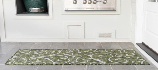 Green 2' x 6' 1 Outdoor Botanical Runner Area Rug Weather Resistant for Patio, Deck, Terrace, Balcony, Porch Polypropylene Garden Floral Tropical Carpet for Sale at Rug Engine