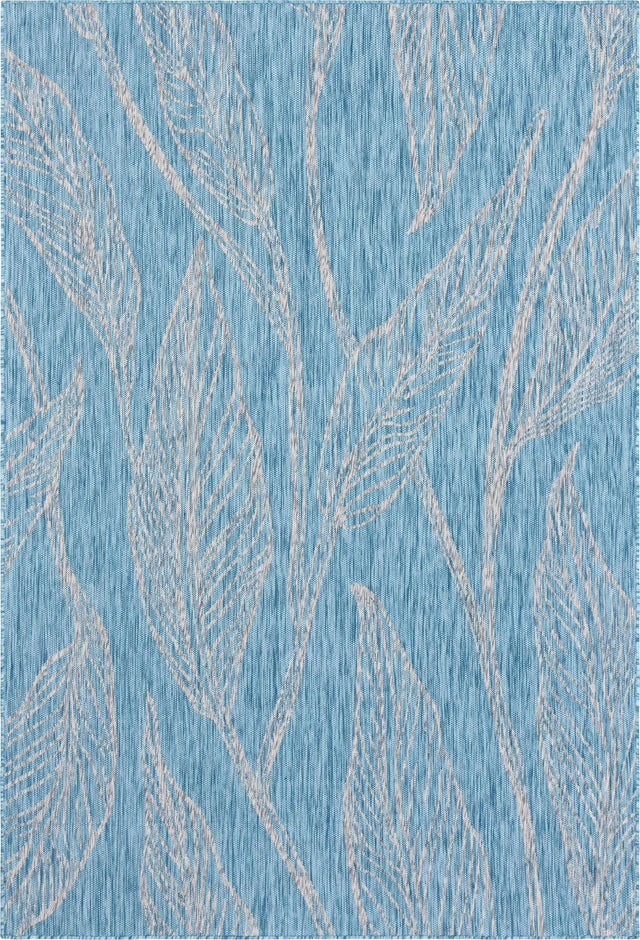 Light Aqua 7' 1 x 10' Outdoor Botanical Rectangle Area Rug Weather Resistant for Patio, Deck, Terrace, Balcony, Porch Polypropylene Garden Floral Tropical Carpet for Sale at Rug Engine