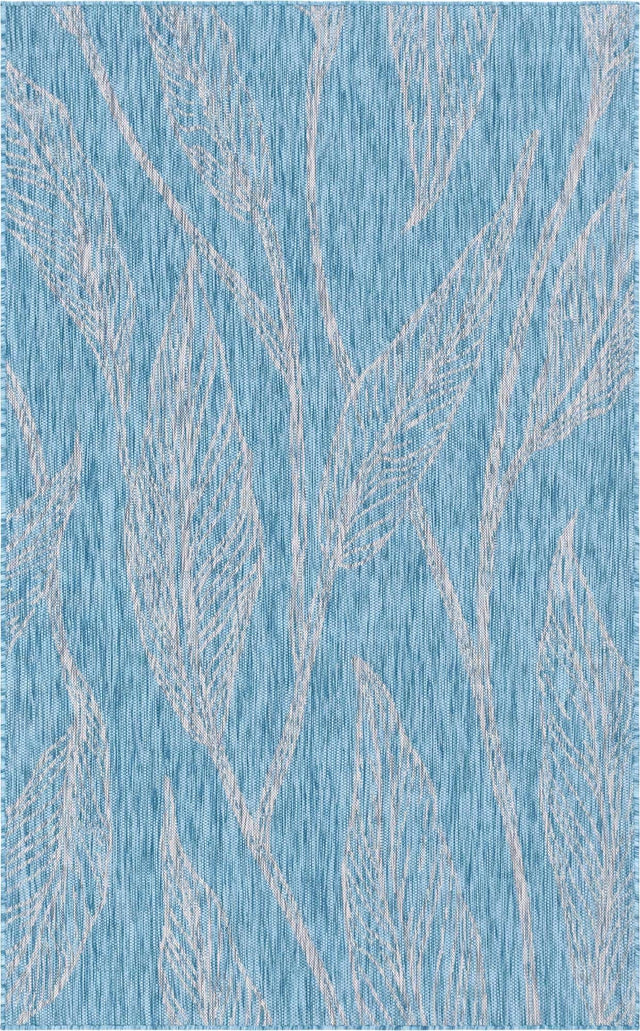 Light Aqua 5' 3 x 8' Outdoor Botanical Rectangle Area Rug Weather Resistant for Patio, Deck, Terrace, Balcony, Porch Polypropylene Garden Floral Tropical Carpet for Sale at Rug Engine