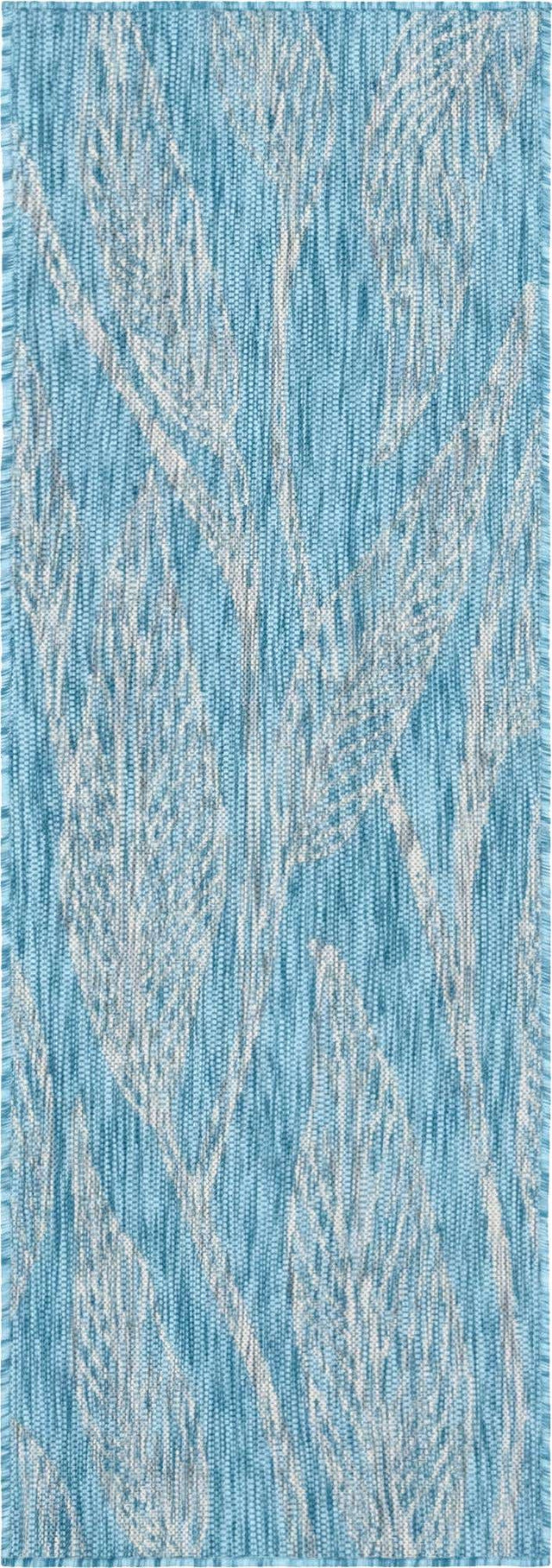 Light Aqua 2' x 6' 1 Outdoor Botanical Runner Area Rug Weather Resistant for Patio, Deck, Terrace, Balcony, Porch Polypropylene Garden Floral Tropical Carpet for Sale at Rug Engine