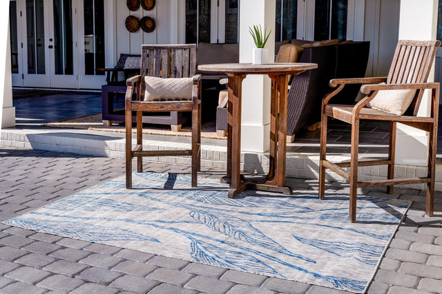 Light Gray 9' x 12' Outdoor Botanical Rectangle Area Rug Weather Resistant for Patio, Deck, Terrace, Balcony, Porch Polypropylene Garden Floral Tropical Carpet for Sale at Rug Engine