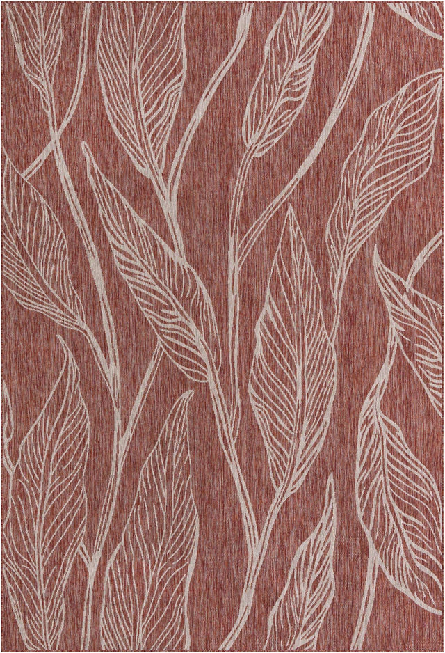 Rust Red 7' 10 x 11' Outdoor Botanical Rectangle Area Rug Weather Resistant for Patio, Deck, Terrace, Balcony, Porch Polypropylene Garden Floral Tropical Carpet for Sale at Rug Engine