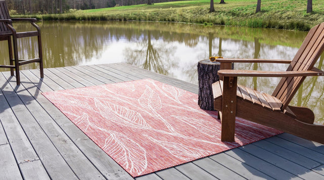 Rust Red 7' 1 x 10' Outdoor Botanical Rectangle Area Rug Weather Resistant for Patio, Deck, Terrace, Balcony, Porch Polypropylene Garden Floral Tropical Carpet for Sale at Rug Engine