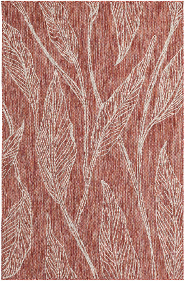 Rust Red 5' 3 x 8' Outdoor Botanical Rectangle Area Rug Weather Resistant for Patio, Deck, Terrace, Balcony, Porch Polypropylene Garden Floral Tropical Carpet for Sale at Rug Engine