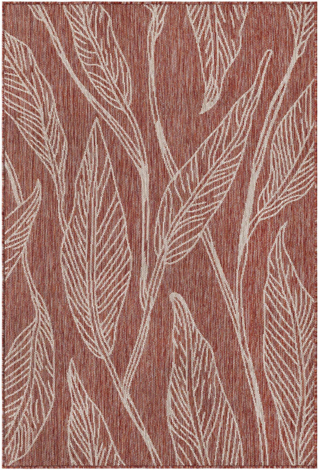 Rust Red 4' 1 x 6' 1 Outdoor Botanical Rectangle Area Rug Weather Resistant for Patio, Deck, Terrace, Balcony, Porch Polypropylene Garden Floral Tropical Carpet for Sale at Rug Engine