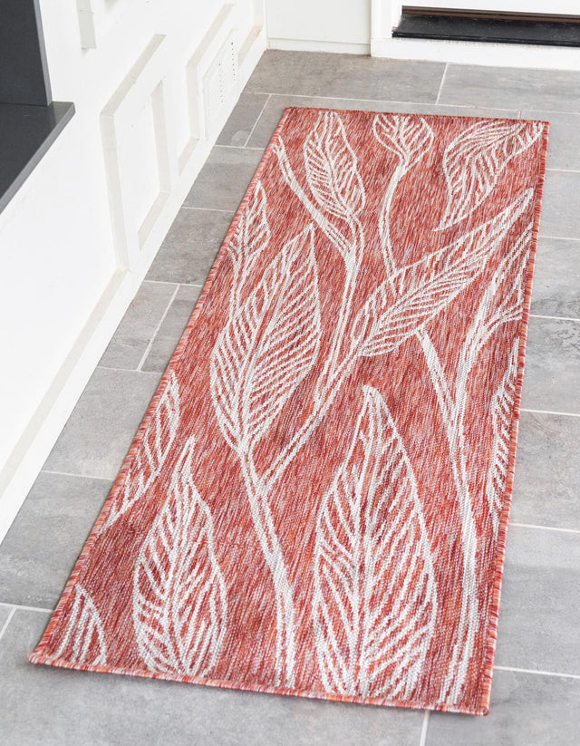 Rust Red 2' x 6' 1 Outdoor Botanical Runner Area Rug Weather Resistant for Patio, Deck, Terrace, Balcony, Porch Polypropylene Garden Floral Tropical Carpet for Sale at Rug Engine