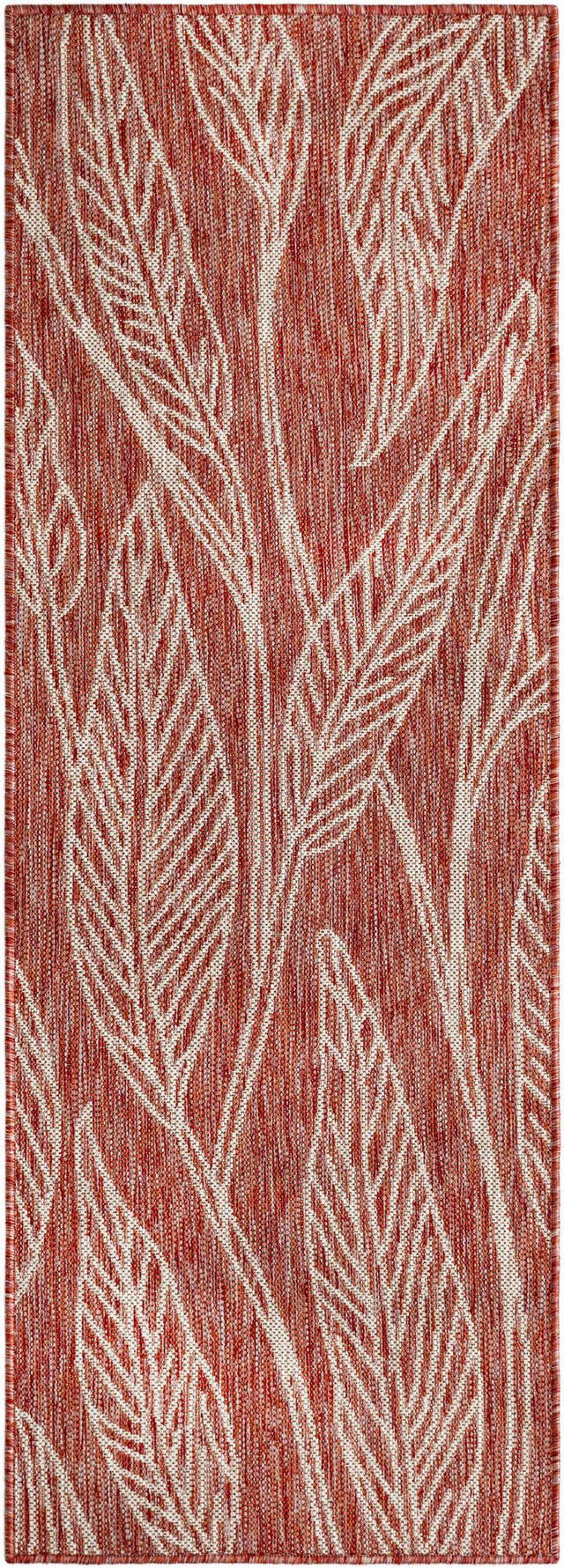Rust Red 2' x 6' 1 Outdoor Botanical Runner Area Rug Weather Resistant for Patio, Deck, Terrace, Balcony, Porch Polypropylene Garden Floral Tropical Carpet for Sale at Rug Engine