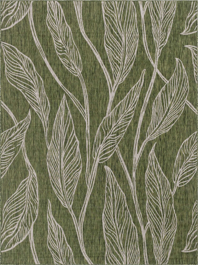 Green 9' x 12' Outdoor Botanical Rectangle Area Rug Weather Resistant for Patio, Deck, Terrace, Balcony, Porch Polypropylene Garden Floral Tropical Carpet for Sale at Rug Engine