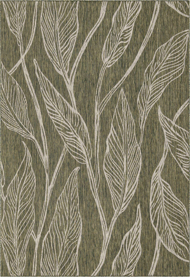 Green 7' 10 x 11' Outdoor Botanical Rectangle Area Rug Weather Resistant for Patio, Deck, Terrace, Balcony, Porch Polypropylene Garden Floral Tropical Carpet for Sale at Rug Engine