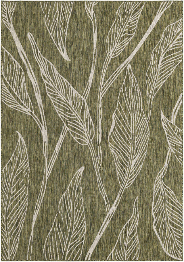 Green 7' 1 x 10' Outdoor Botanical Rectangle Area Rug Weather Resistant for Patio, Deck, Terrace, Balcony, Porch Polypropylene Garden Floral Tropical Carpet for Sale at Rug Engine