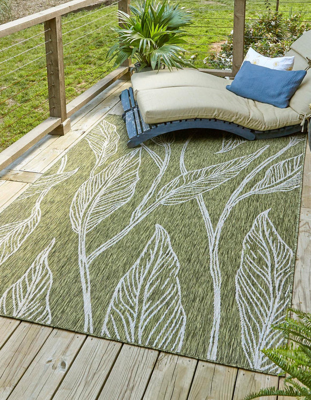Green 10' x 14' 1 Outdoor Botanical Rectangle Area Rug Weather Resistant for Patio, Deck, Terrace, Balcony, Porch Polypropylene Garden Floral Tropical Carpet for Sale at Rug Engine