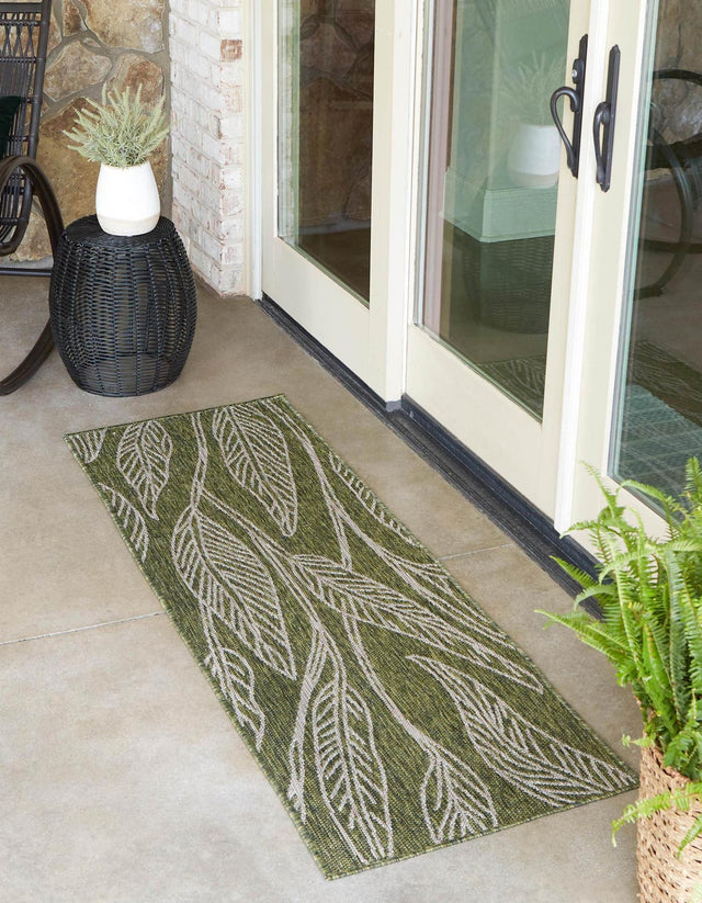 Green 2' x 6' 1 Outdoor Botanical Runner Area Rug Weather Resistant for Patio, Deck, Terrace, Balcony, Porch Polypropylene Garden Floral Tropical Carpet for Sale at Rug Engine