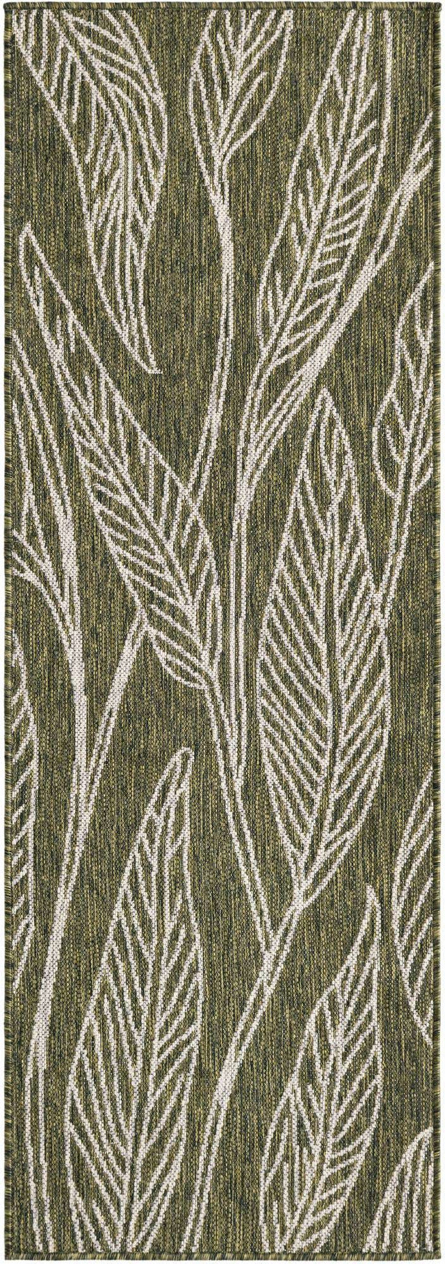 Green 2' x 6' 1 Outdoor Botanical Runner Area Rug Weather Resistant for Patio, Deck, Terrace, Balcony, Porch Polypropylene Garden Floral Tropical Carpet for Sale at Rug Engine