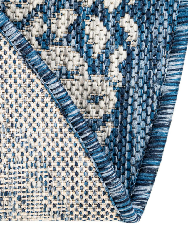 Blue 13' 1 x 13' 1 Outdoor Border Round Area Rug Weather Resistant for Patio, Deck, Terrace, Balcony, Porch 100% Polypropylene Classic Bordered Carpet for Sale at Rug Engine