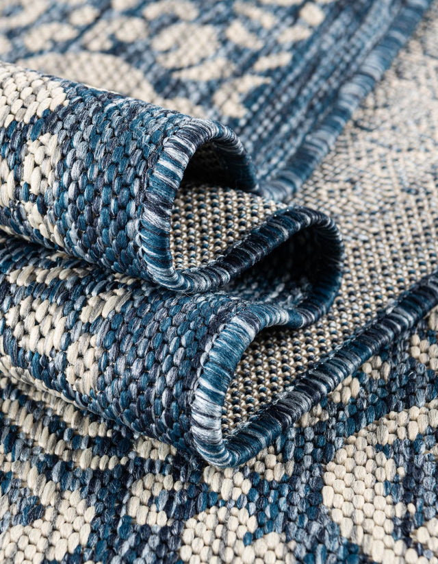 Blue 13' 1 x 13' 1 Outdoor Border Round Area Rug Weather Resistant for Patio, Deck, Terrace, Balcony, Porch 100% Polypropylene Classic Bordered Carpet for Sale at Rug Engine