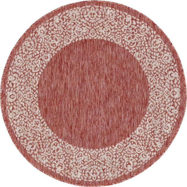 Rust Red 4' 1 x 4' 1 Outdoor Border Round Area Rug Weather Resistant for Patio, Deck, Terrace, Balcony, Porch 100% Polypropylene Classic Bordered Carpet for Sale at Rug Engine