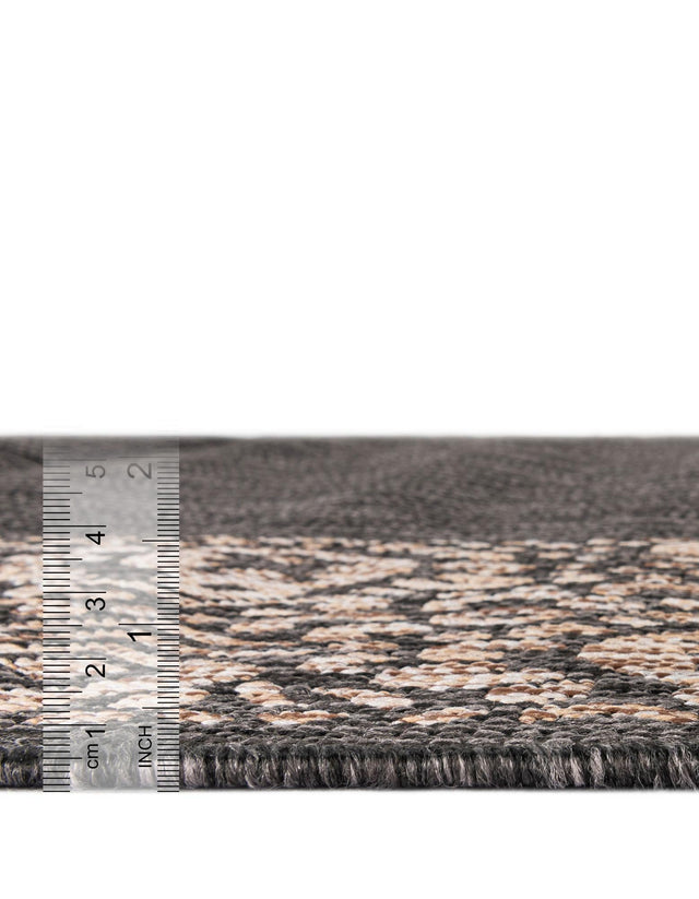 Charcoal Gray 13' 1 x 13' 1 Outdoor Border Round Area Rug Weather Resistant for Patio, Deck, Terrace, Balcony, Porch