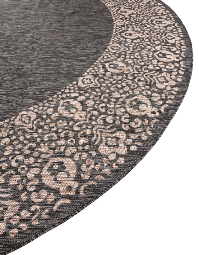 Charcoal Gray 10' 8 x 10' 8 Outdoor Border Round Area Rug Weather Resistant for Patio, Deck, Terrace, Balcony, Porch 100% Polypropylene Classic Bordered Carpet for Sale at Rug Engine