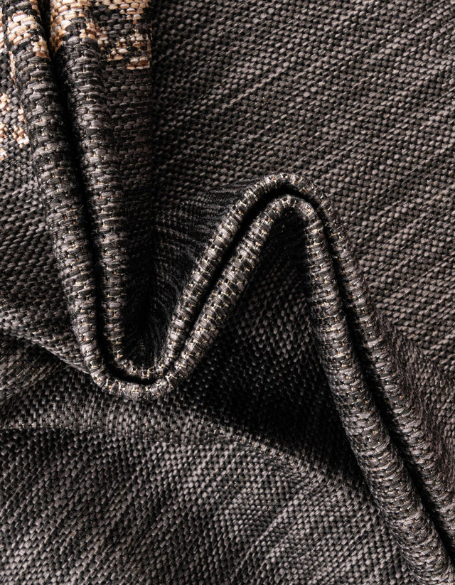 Charcoal Gray 13' 1 x 13' 1 Outdoor Border Round Area Rug Weather Resistant for Patio, Deck, Terrace, Balcony, Porch