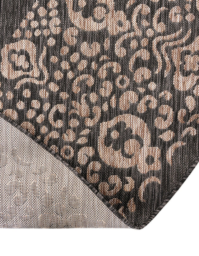 Charcoal Gray 13' 1 x 13' 1 Outdoor Border Round Area Rug Weather Resistant for Patio, Deck, Terrace, Balcony, Porch