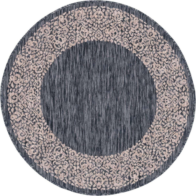 Charcoal Gray 4' 1 x 4' 1 Outdoor Border Round Area Rug Weather Resistant for Patio, Deck, Terrace, Balcony, Porch 100% Polypropylene Classic Bordered Carpet for Sale at Rug Engine